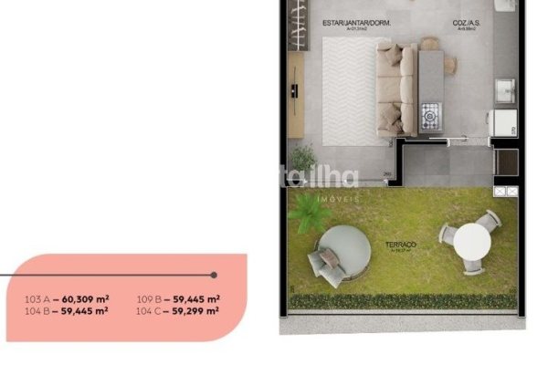 Apartamento à venda com 59m², 1 quarto, 1 vaga no bairro Campeche em Florianópolis